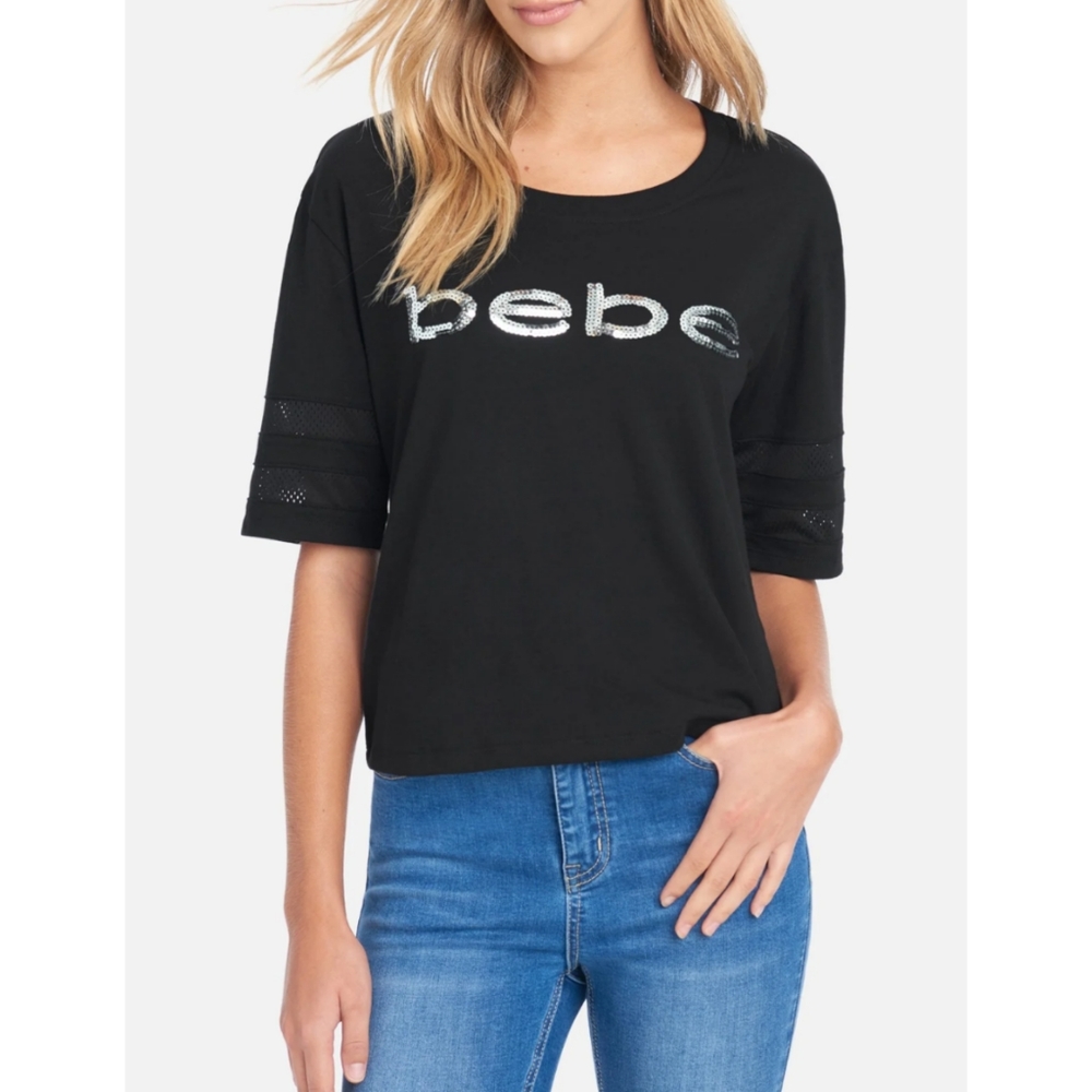 bebe sport Fuschia Sequin Short‎ Sleeve shirt
